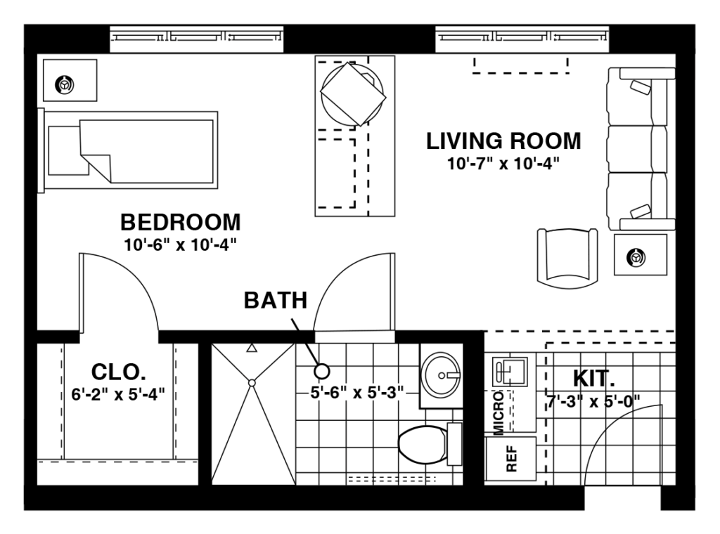 example floorplan of a large studio personal care suite