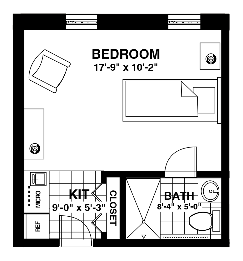 example floorplan of a one room personal care suite
