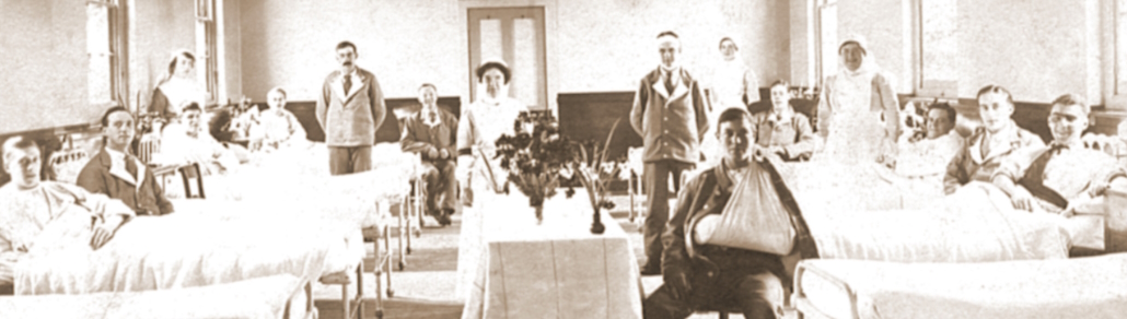 historical banner of a wartime medical bay