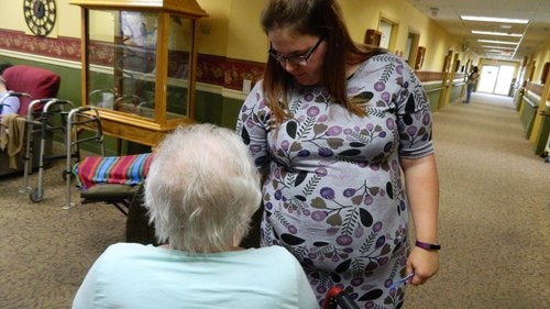 Amanda Schrader with resident