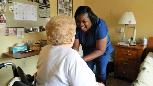 Toni Crowder with resident