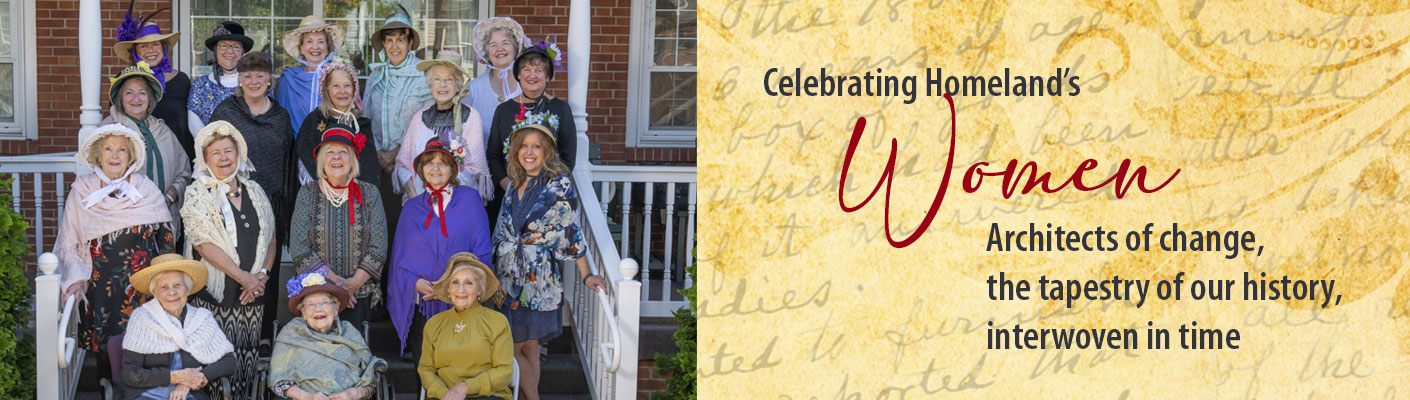 banner celebrating homeland's women with a group photo