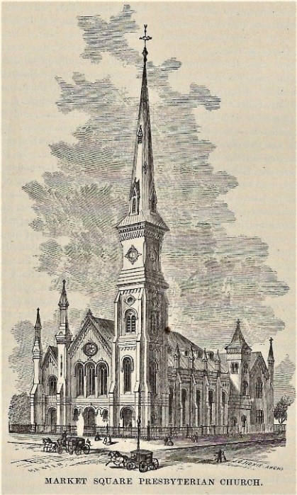 historical drawing of Market Square Presbyterian Church
